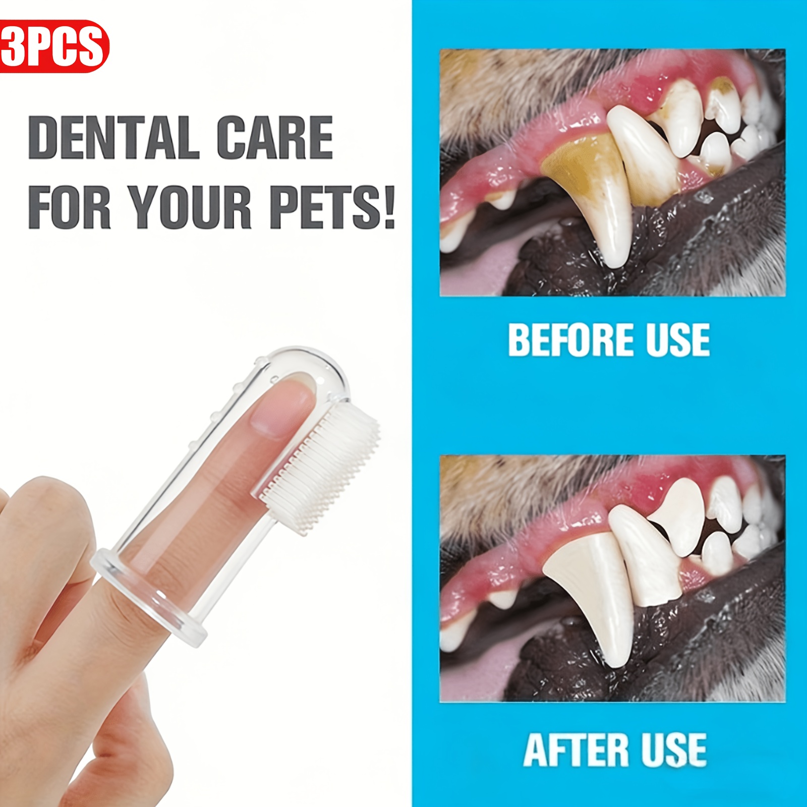 3 Pack Dog Toothbrush Set, Pet Finger Toothbrush & Brush Kit For Puppy Kitten, Soft Bristle Teeth Cleaning Tool For Small Large Dogs Cats, No Battery Needed, Oral Supplies For Daily Use