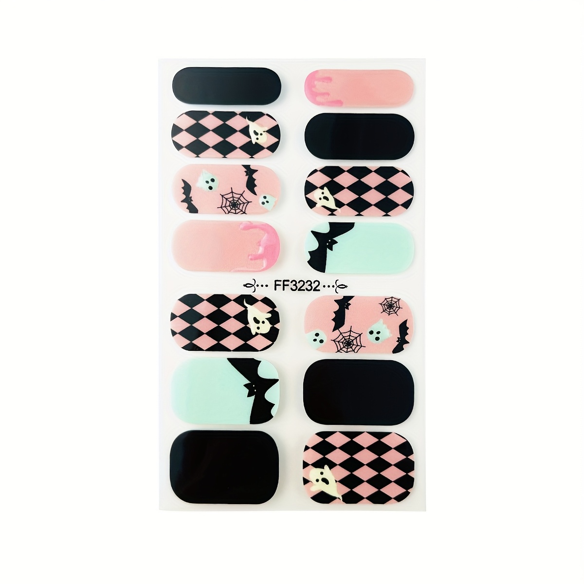 TEMU 1 Sheet Halloween Themed Nail Stickers - Complete Set Of Nail Wraps With Bat And Checkered , Halloween 3d Stickers, Holiday Stickers, Diy Nail Strips Suitable For Women And