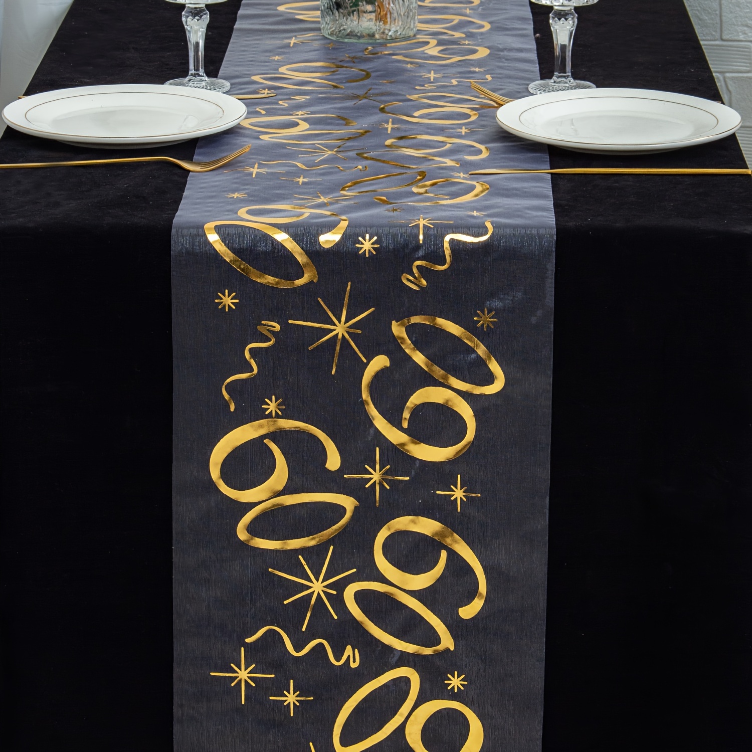 

Celebration Table Runner - 11x108" Polyester, Birthdays & Retirement Parties (18/40/ Years) - Elegant Grid Design