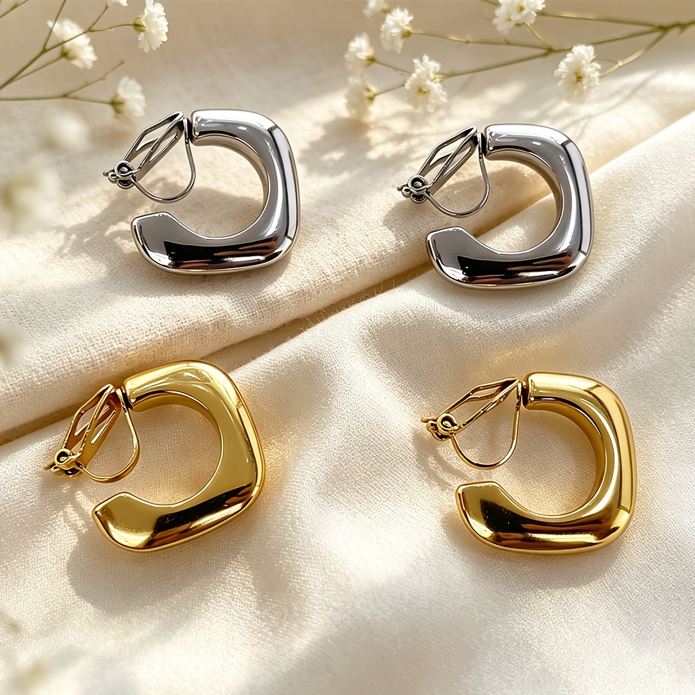 Women's Stainless Steel 18K Golden Plated Clip-On Earrings