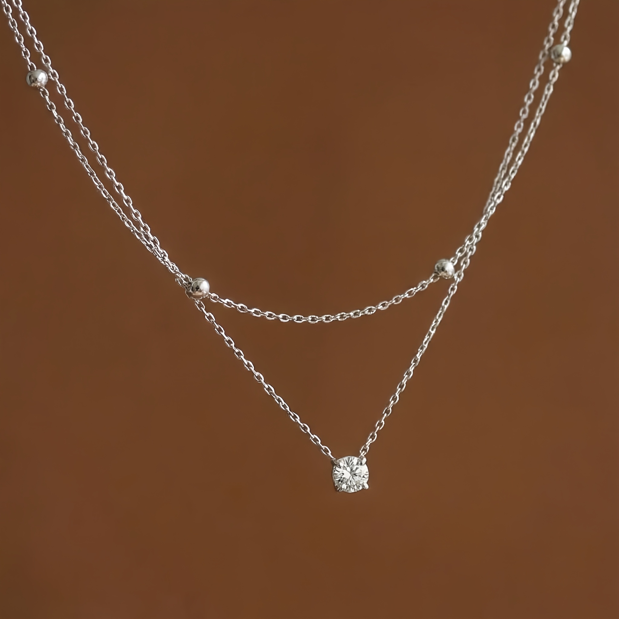 TEMU 1pc Women' Steel Double Layer Necklace -- Stainless Steel Gold Plated Bead Chain With Shiny Pendant, Elegant Style Jewelry, Suitable For Daily