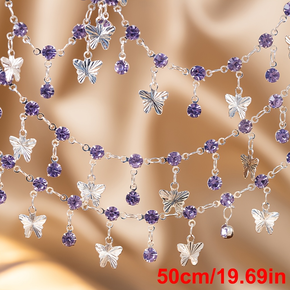 Image of 0.5m Tri-pronged Purple Synthetic Crystal Pendant Copper Chain For Necklace Bracelet Jewelry Making Clothing Tassel Additions