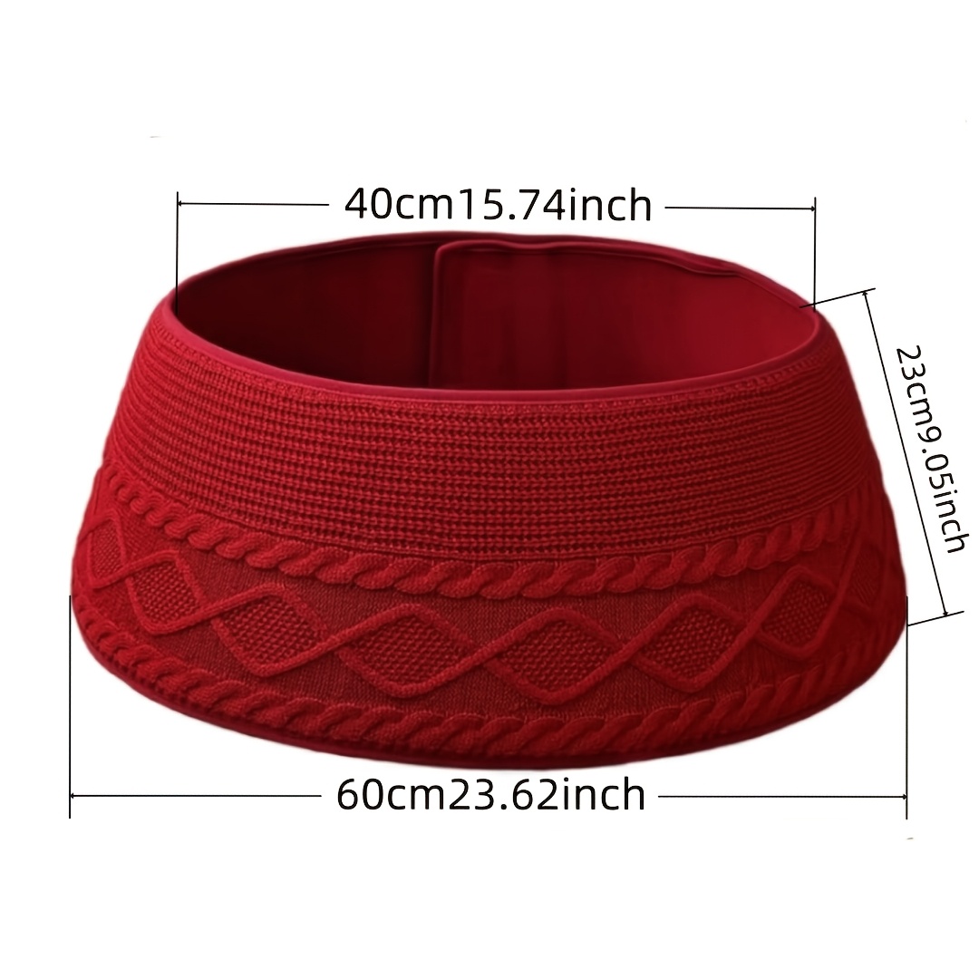 TEMU 1pc de Collier d'Arbre de Noël Tricoté Rouge Imposant, Collier d'Arbre de Noël Tricoté à Fleurs Tordues Grossières à Bord Diamant , Jupe d'Arbre