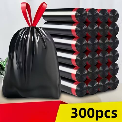 300 pack thickened leak proof drawstring garbage bags suitable for home office kitchen bathroom outdoor and commercial use compatible with trash cans and bins kitchen waste disposal secure drawstring closure