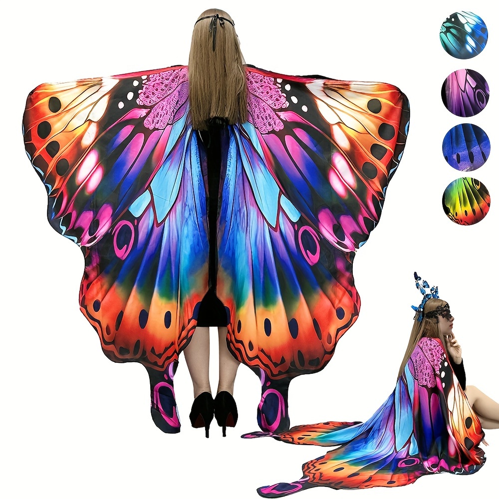 

Gdby Vibrant Wings Shawl & Headband Set For Women - Polyester And Spandex Fairy Cape, Feather-free, Halloween Costume Parties