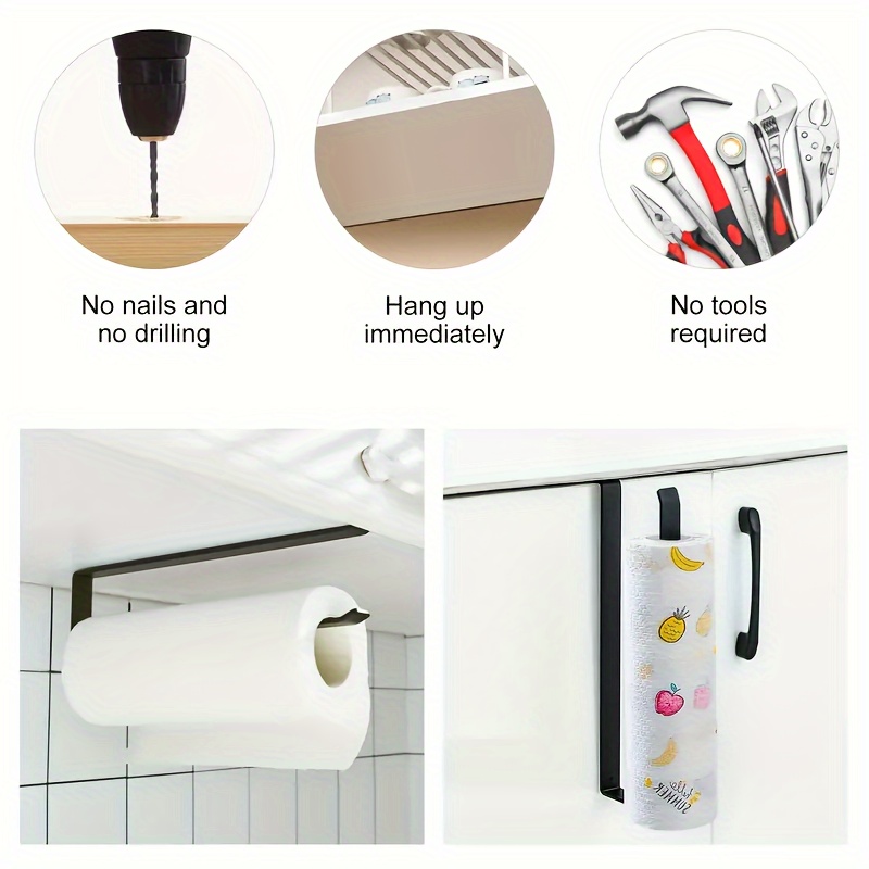 1pc   iron kitchen paper towel holder space saving cabinet roll organizer no drill cling film dishcloth rack   for home kitchen accessories details 9