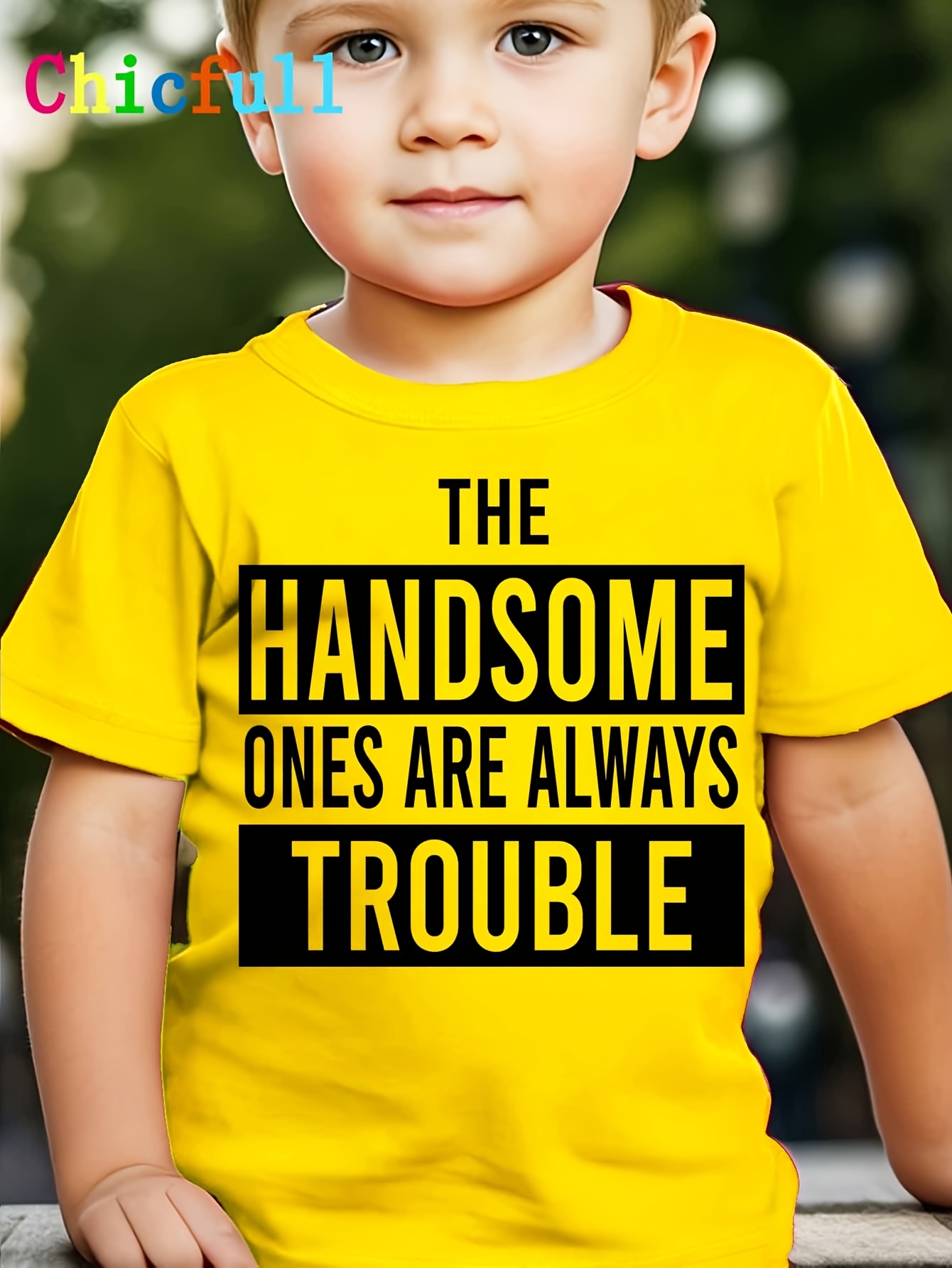 tx7136 boys     are   trouble letter print trendy versatile casual t shirt