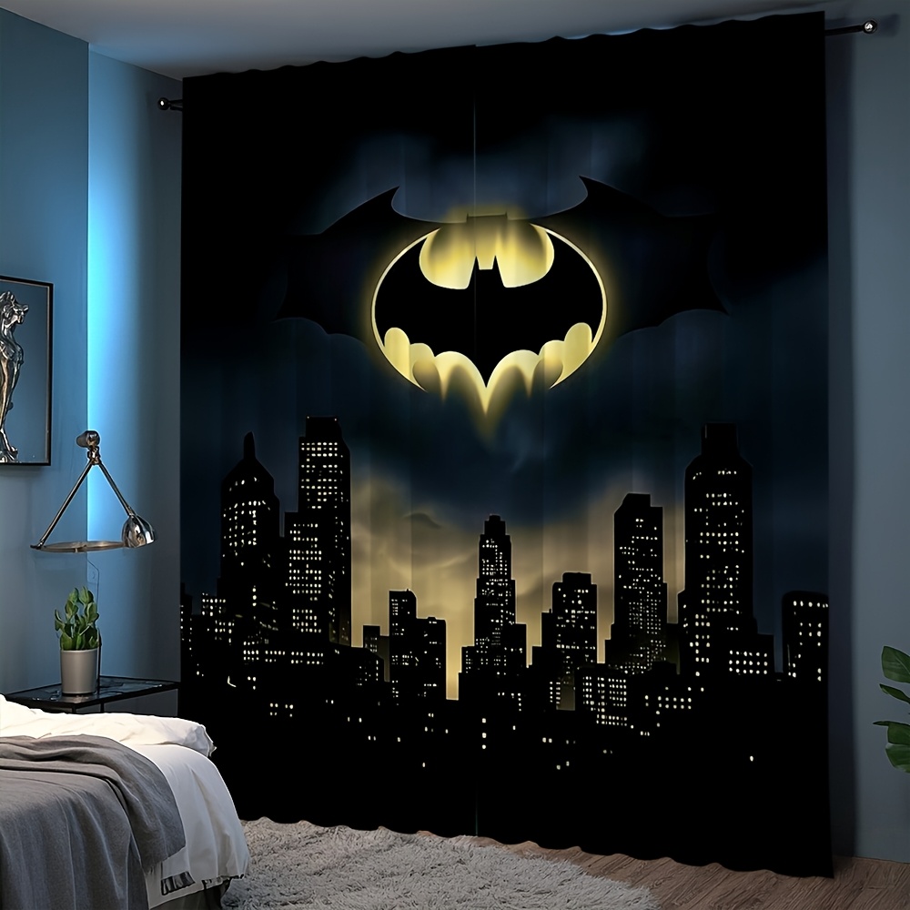TEMU 2pcs, Authorized, Warner , Curtains, Batman Cartoon Theme Curtains, Home Decoration, Pattern Curtains, Window Supplies, Various Room Types,
