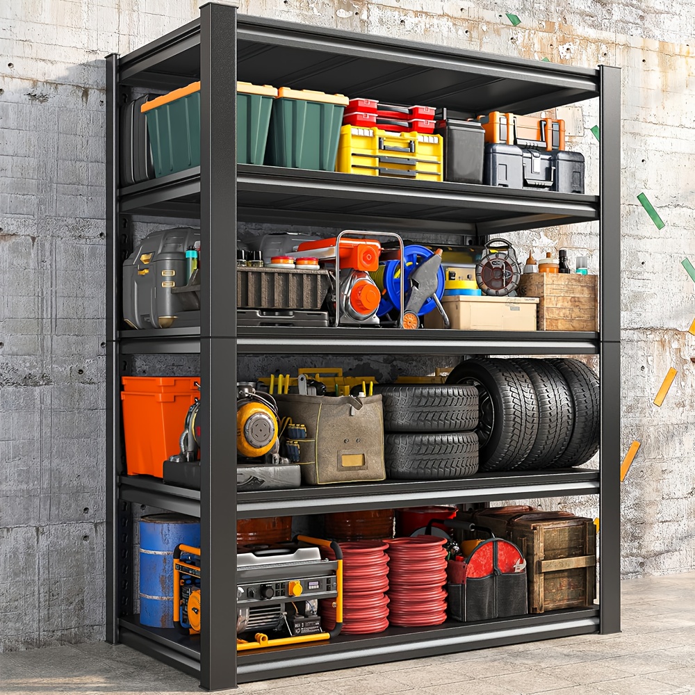 3000 lbs heavy duty garage shelving unit metal shed storage shelves garage shelves storage shelf   3 4 5 tier heavy duty shed storage racking shelf metal boltless for warehouse workshop office black standing shelf storage and organization