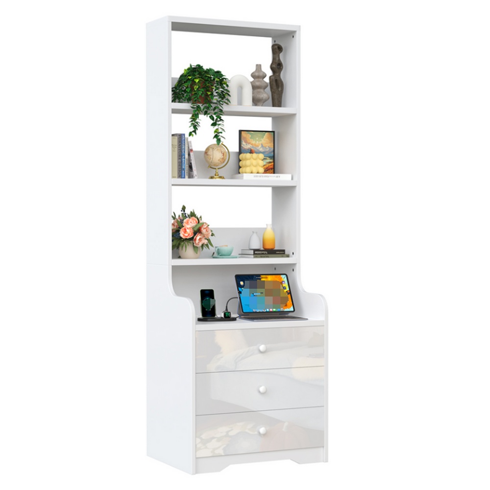 E-shop Geräumiges Nachttischbrett mit drei Schubladen, vielseitiges Bett-Regal, ideal für das Schlafzimmer, Abmessungen 50x40x17 cm, in Weiß