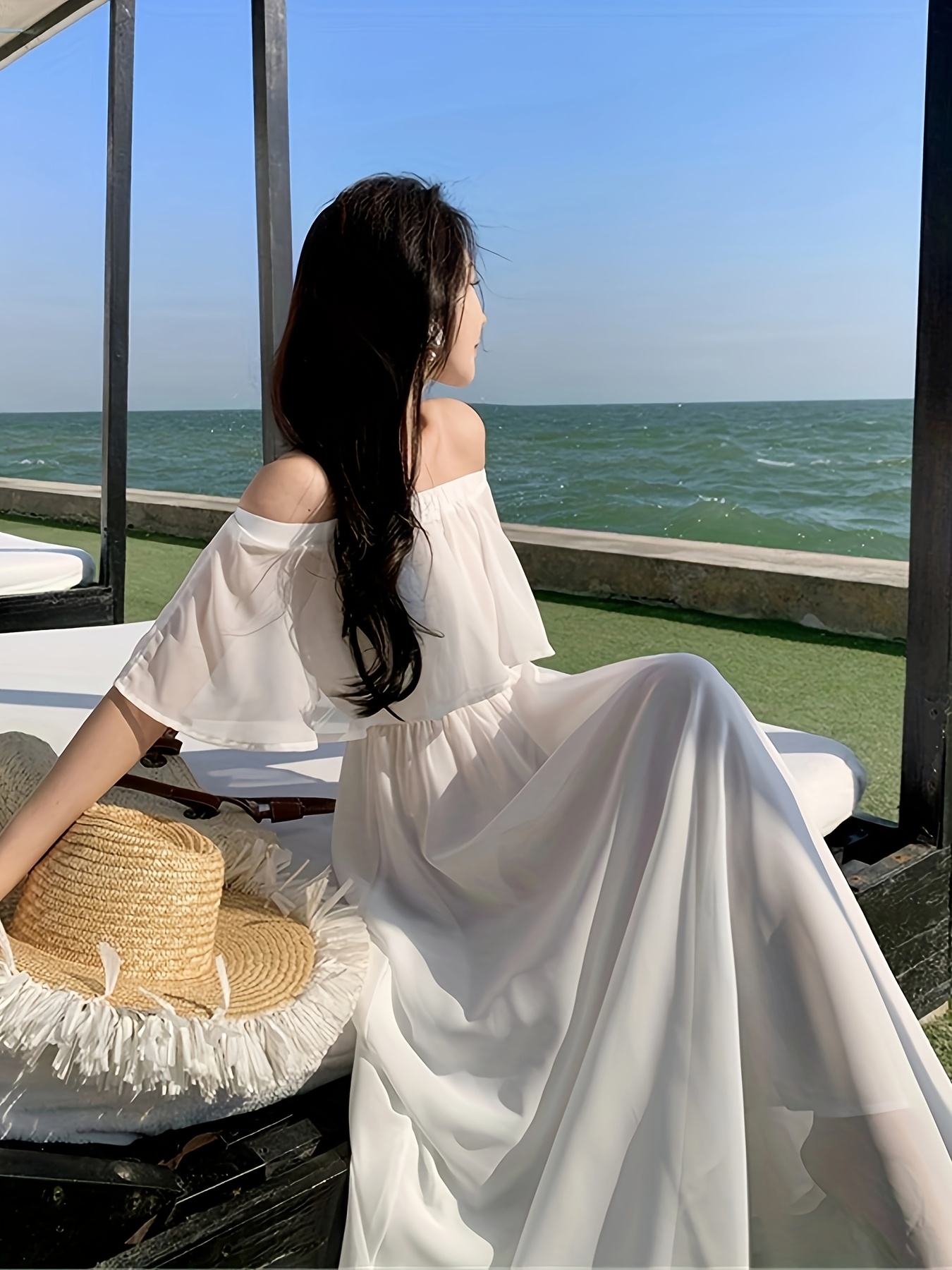 blue dress for baby girl Chiffon Long Sleeves A-line Beach Wedding Dresses, MW658 main image 1