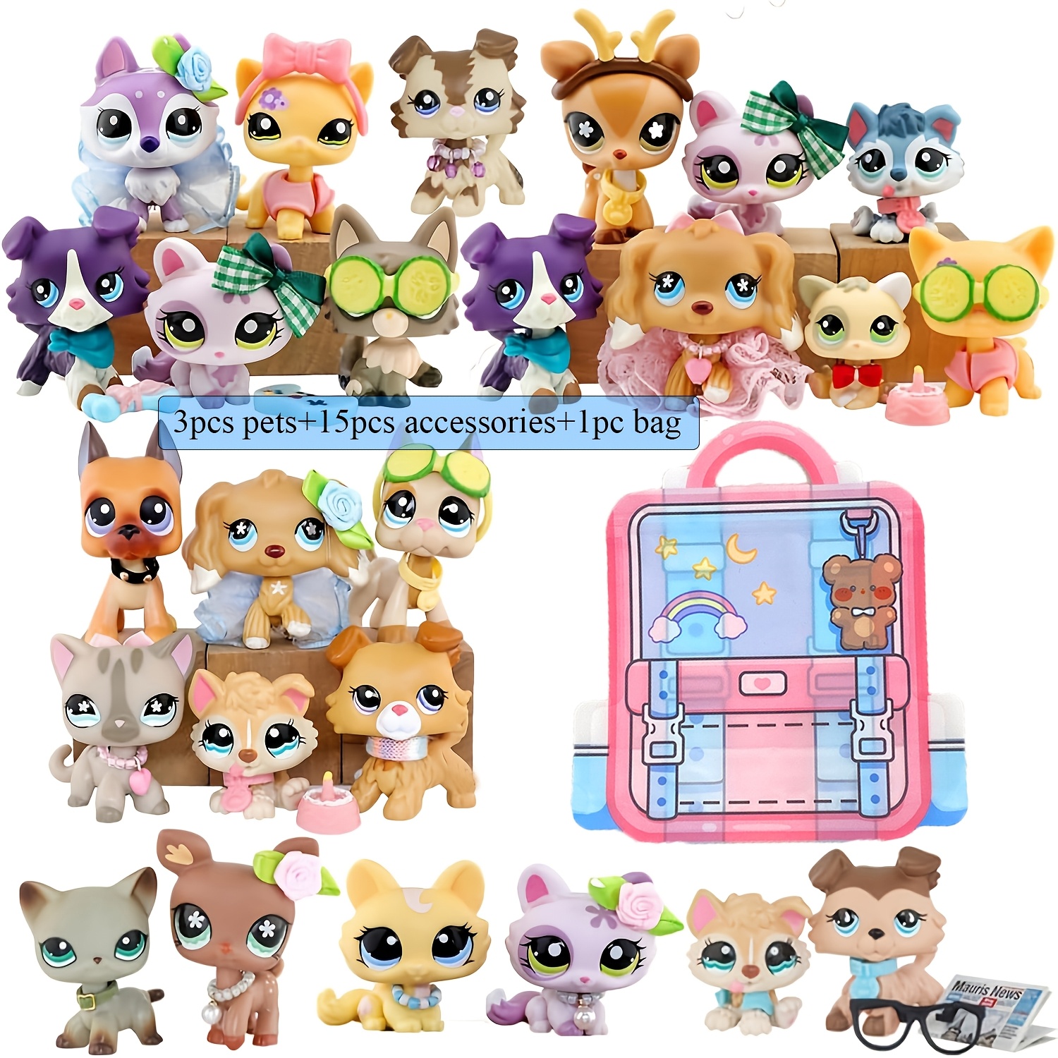Image of Shop 3pcs For Lps Collie Short Hair Cat Spaniel Dog Rabbit Dachshund And More Indoor And Outdoor Statues, With Cute 15pcs For Lps Additions, Best Birthday, Halloween, And Christmas Gifts For Lps Fans