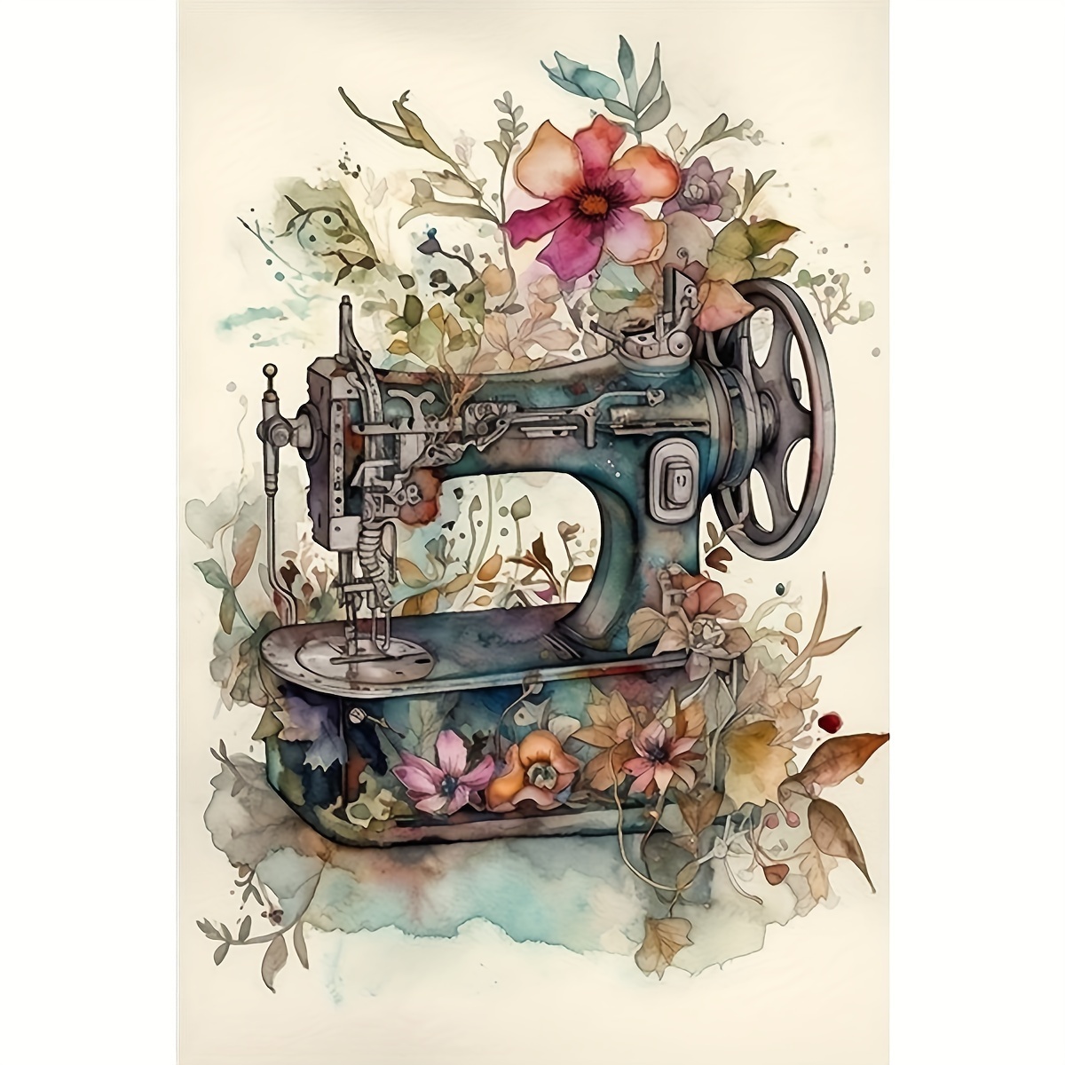 

Vintage Sewing Machine Diamond Painting Kit - 20x30cm - Diy 5d Round Acrylic Diamond Art For Home Wall Decor And Holiday Gift, Frameless - Floral And Botanical Theme