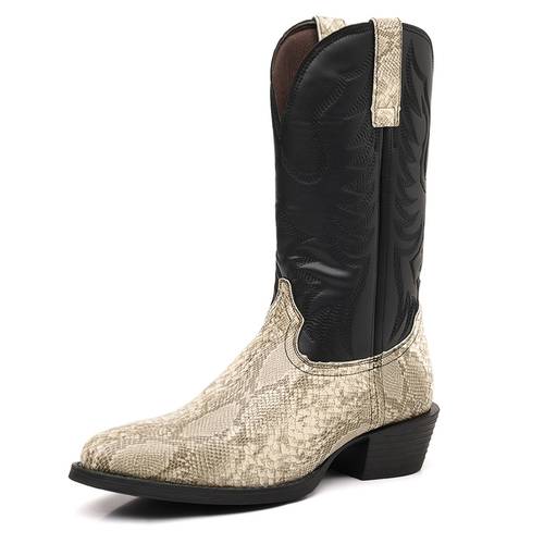 mens cowboy boots classic embroidered western boots pointed toe chunky heel ankle boots durable stylish retro short boots