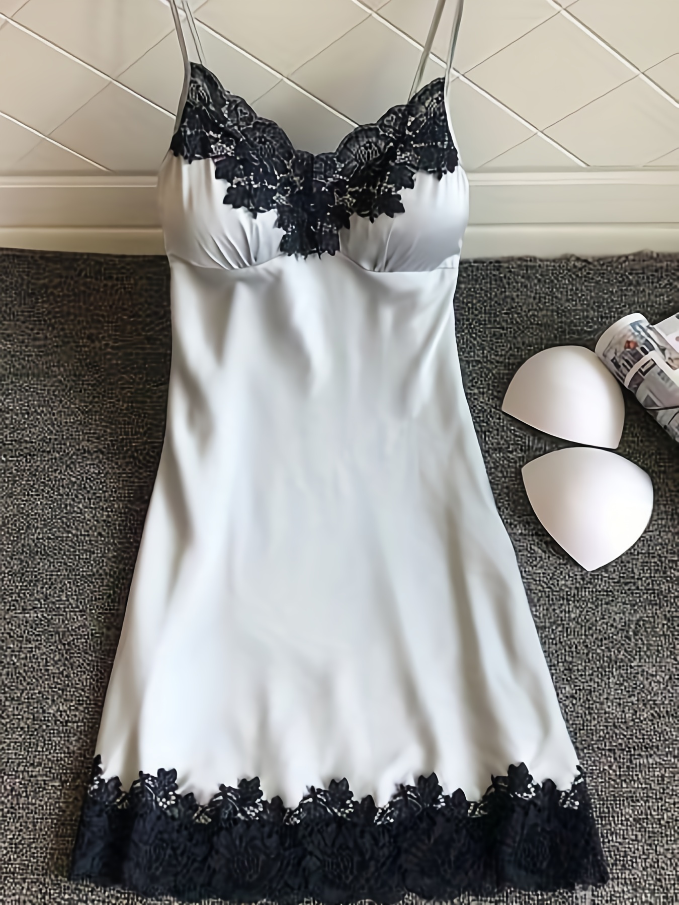elegant womens satin nightgown lace trim shoulder - Temu