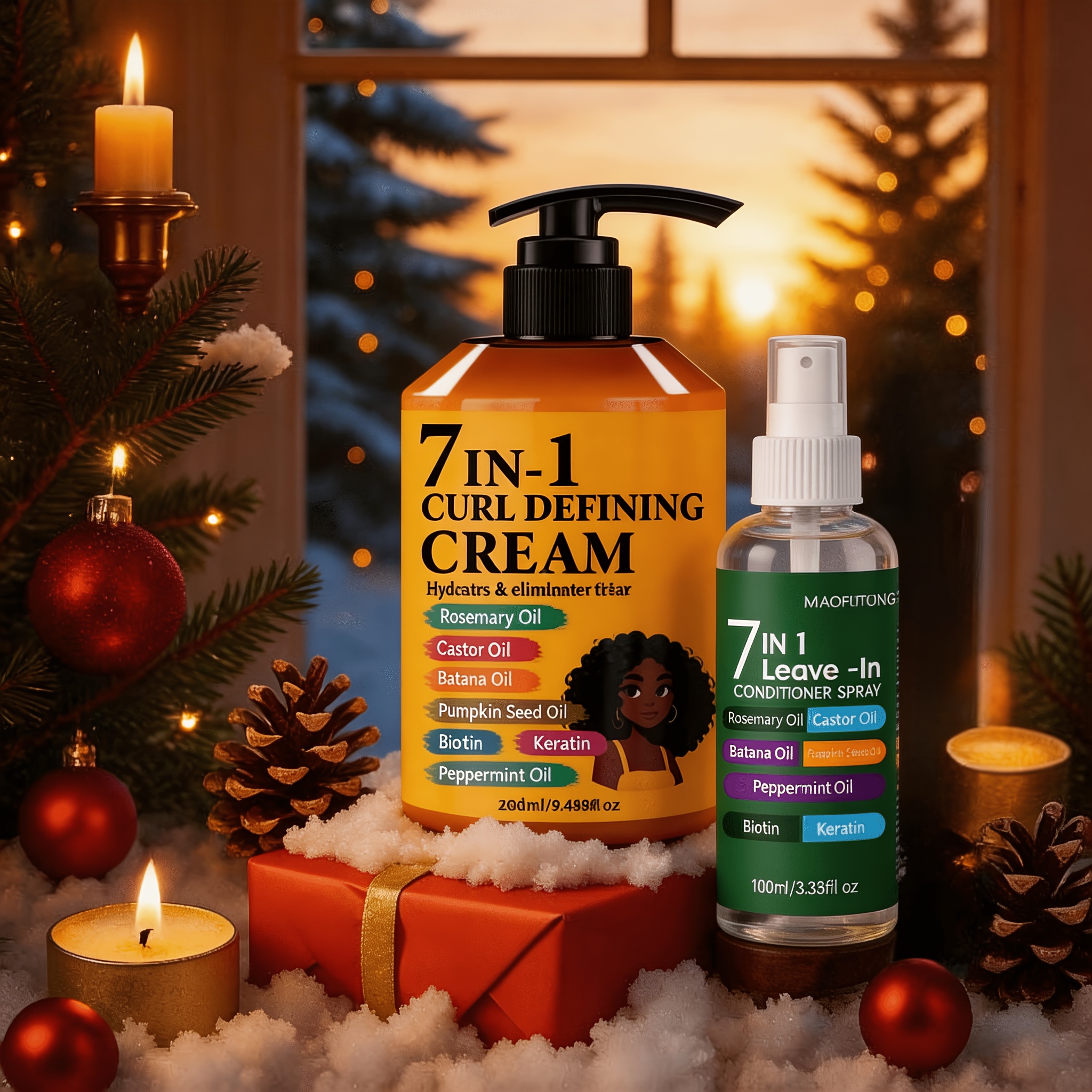 TEMU 2pcs Set [upgraded Version] 7-in-1 Hair Styling Cream 280ml + 7-in-1 Fragrance Conditioner Spray 100ml, Containing Rosemary Oil, Castor Oil,