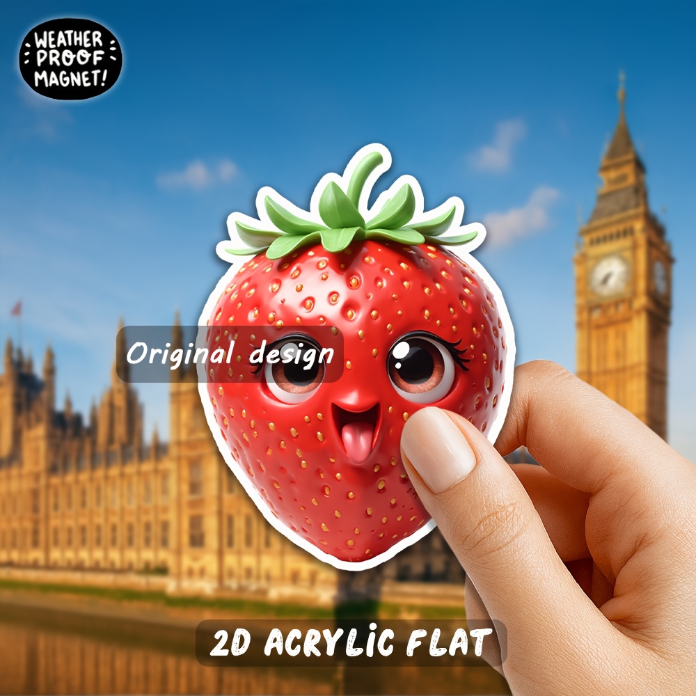 1   kawaii jagoda magnet -   anime voćni magneti za hladnjak s nasmiješenim licem, akrilni chibi lik za hladnjak, radni stol, scrapbooking - poklon za djecu, ljubitelje     (3,15 inča), 2d  