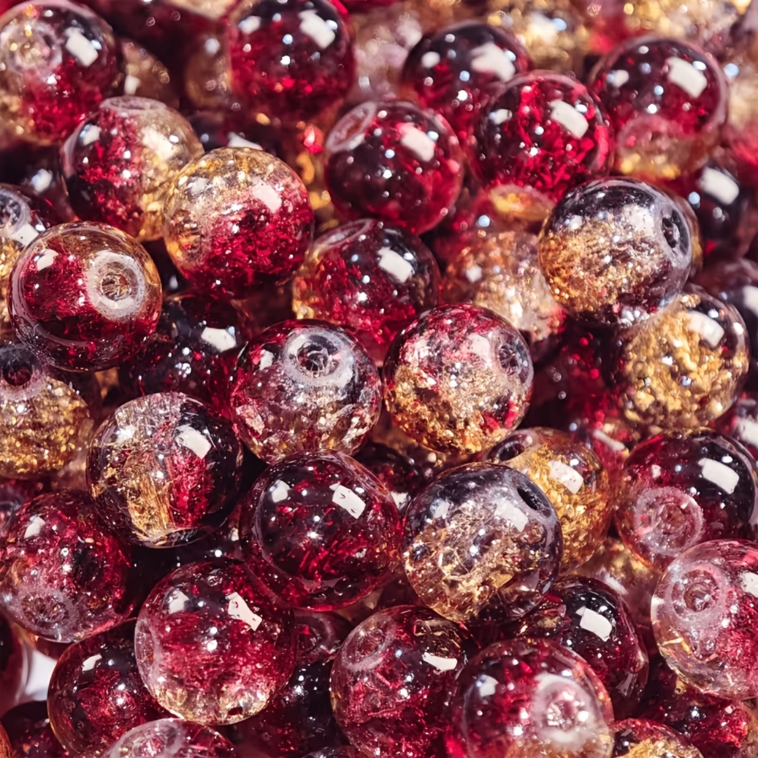 Image of 114pcs Qywctz 8mm Cracked Beads - Multicolor (yellow, White, Red) Suitable For Diy Making, Crafting, Holiday Party Decorations, Festive Bead Capsules For Clothing Accessories, Ornamental Gifts