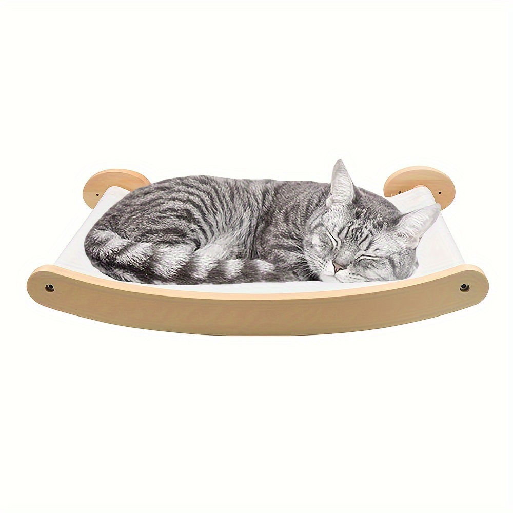 

1pc Wooden Cat Perch Wall-mounted Cat Bed, Floating Shelf Design With Soft Mat For Cozy Lounging, Cat Climbing Frame For Indoor Cats