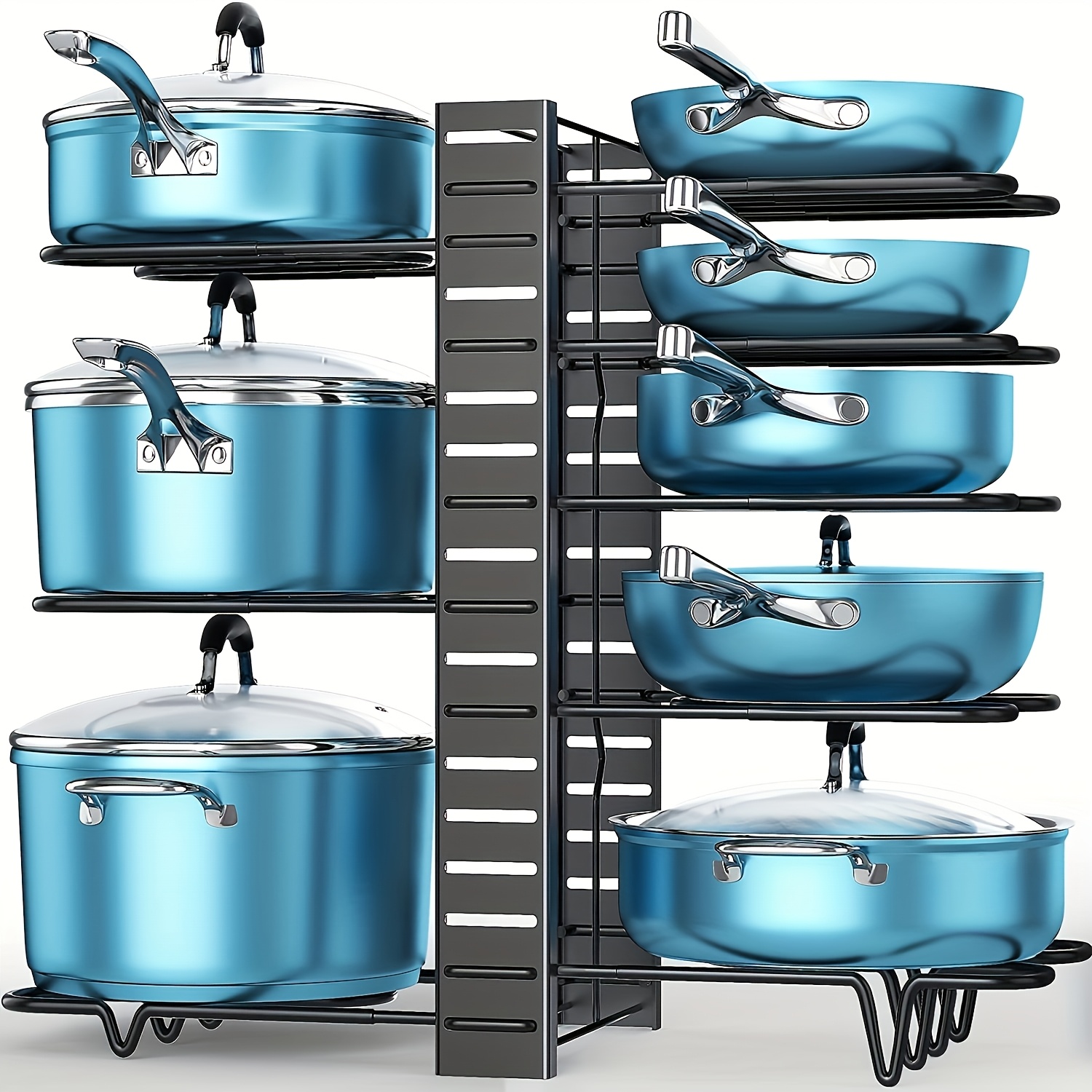 

Étagère à Casseroles Réglable à 8 Niveaux Polyvalente - Organisateur de Comptoir Multifonctionnel avec 3 Méthodes DIY, Idéal pour le Rangement des Casseroles et des Couvercles