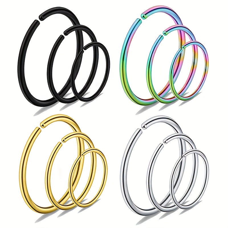3-4pcs Stainless Steel Hoop Earrings & Nose Rings Set
