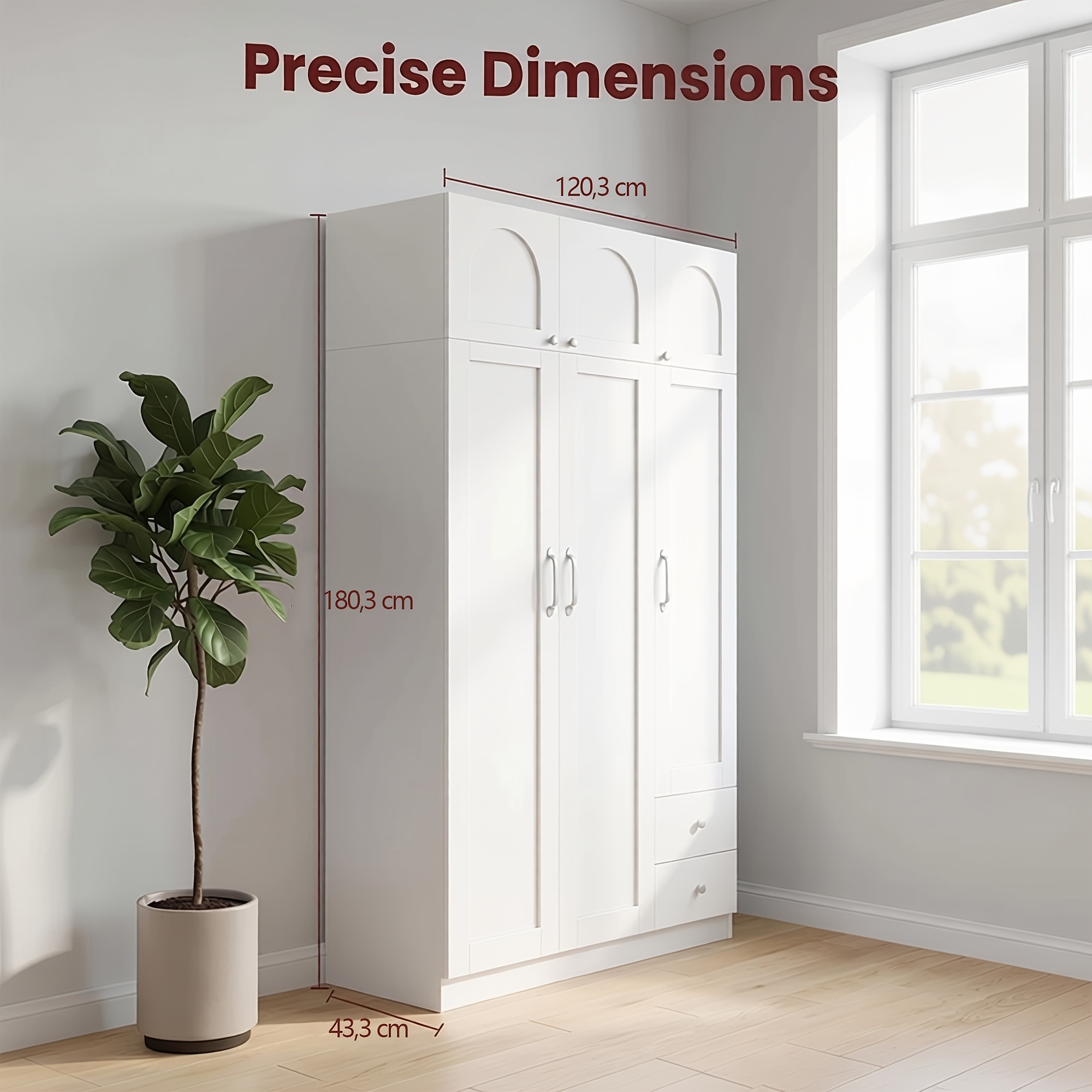 120.3cm Wide Six-door Wooden Wardrobe, Modern Minimalist , 120.3×45.3×180.3cm, With A Hanging Rod And Tiered Storage Shelves, And Has Built-in Hooks On The Side Of Doors