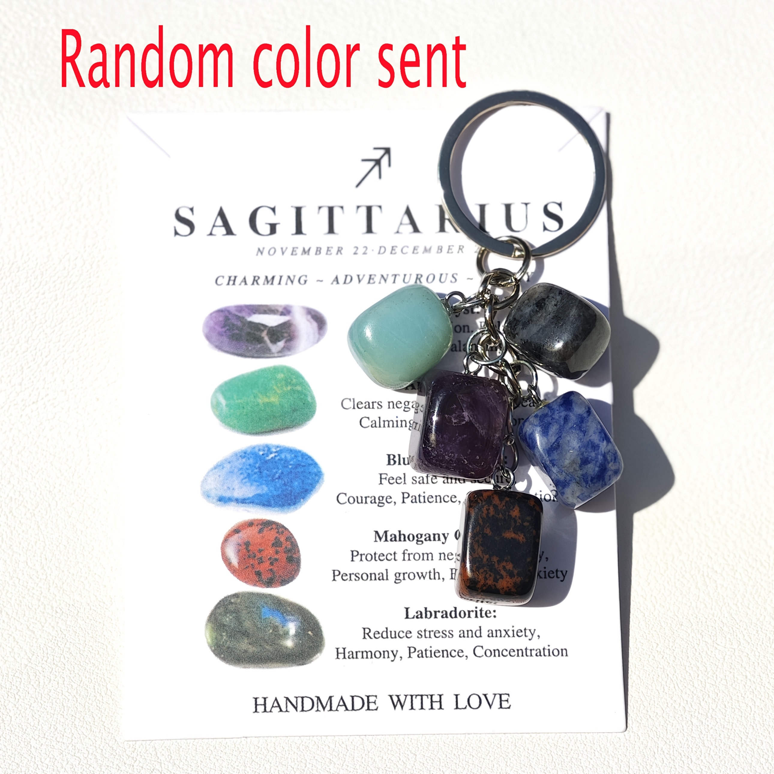 TEMU Natural Stone Zodiac Keychain, 12 Constellation Crystal Keyring, Handmade Gemstone Car Key Charm, Astrology Spiritual Gift For Women Men,