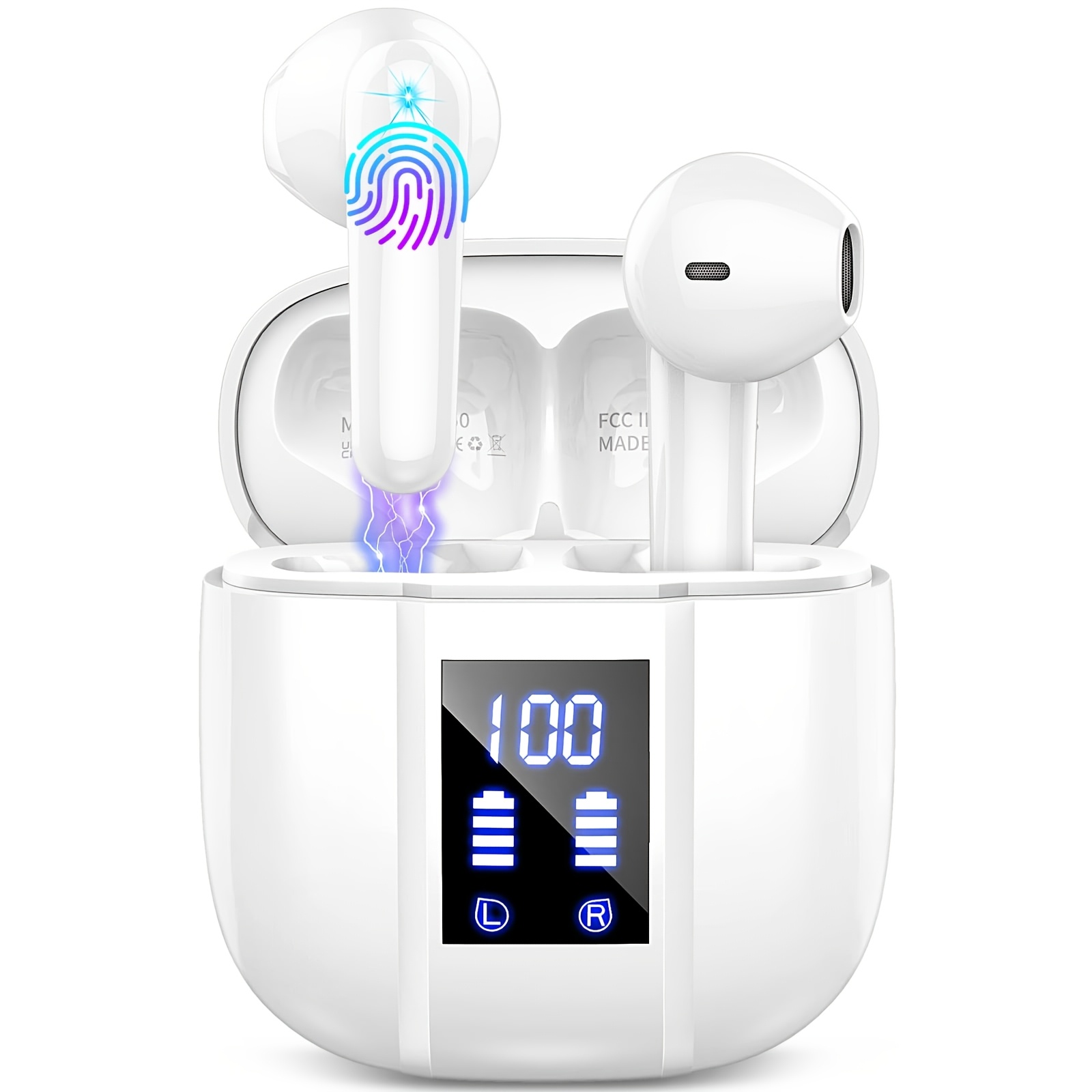 TEMU Auriculares inalámbricos, auriculares inalámbricos 5.3 con sonido estéreo de graves, auriculares con micrófono con cancelación de ruido, mini
