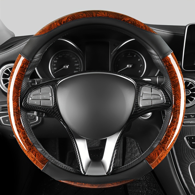 

Grain Pu Leather Steering Wheel Cover With Inner Circle - Universal Fit, Anti-slip, Fashionable Sports Design, All-season Vehicle Accessory For Men And Women