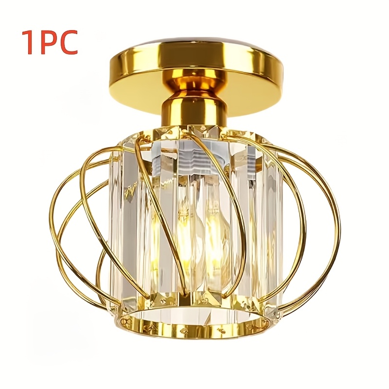 TEMU 1 Packs Of Semi Embedded Ceiling Lights, Small Crystal Ceiling Lights, Farmhouse Metal Cage Ceiling Lights, Indoor Fixtures, Living Room