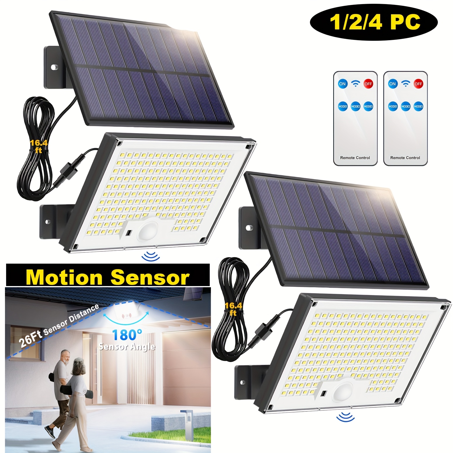 

1/2/4pcs Solar Outdoor Lights, Motion Sensor Solar Flood Lights With Remote Control, Bright Security Lights, 3 , Solar Lights For Outside Patio Garage, Garden, Yard