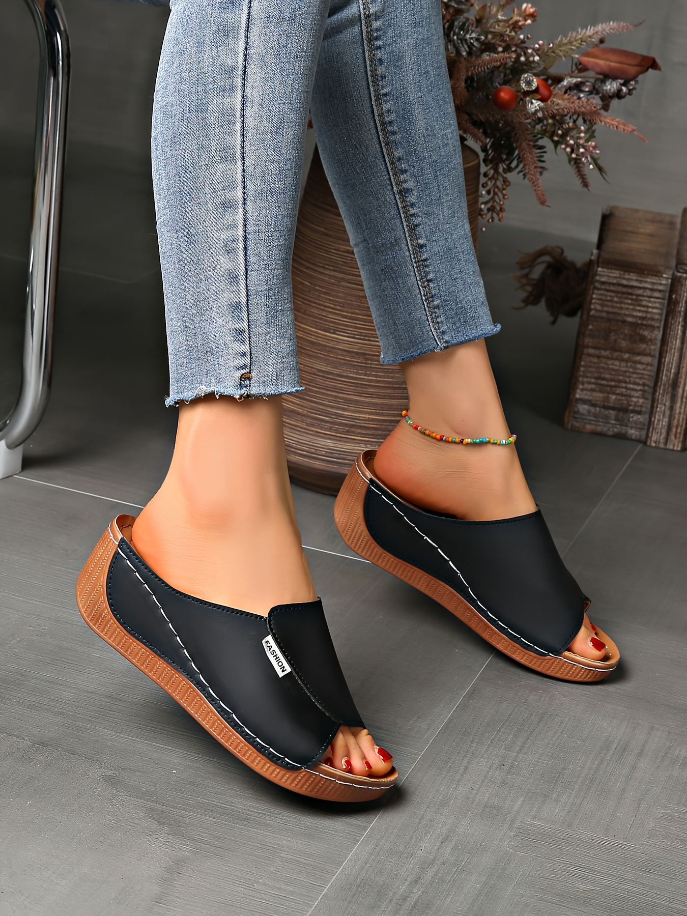   womens light blue slide sandals comfortable arch support breathable open toe design with soft rubber sole casual   heel slip on shoes for casual attire   cover upper Product details 6