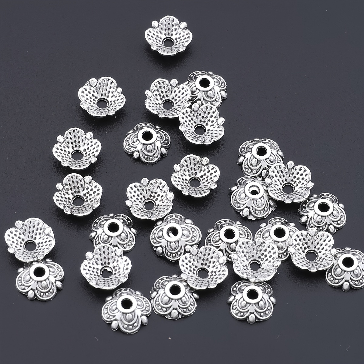 TEMU 100 piezas de bases de flores con de puntos, tapas de para joyería, bases para cuentas, de aleación de , tapas de para hacer aretes, collares y
