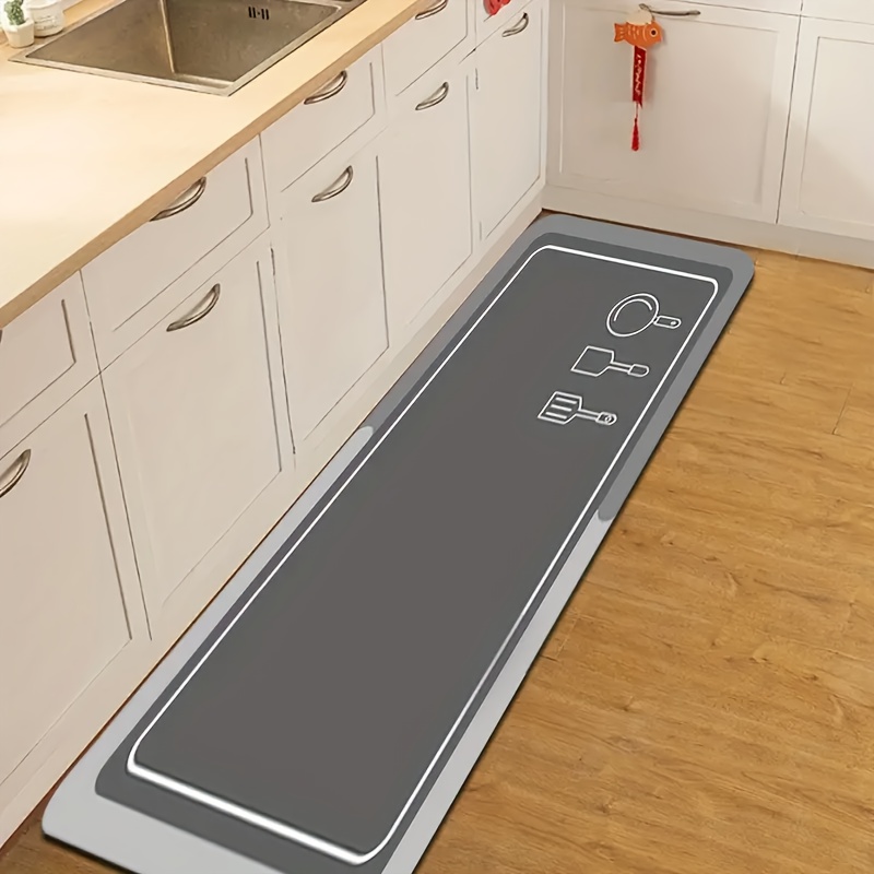 Image of 1pc Large Rubber Kitchen Rug, Anti-slip Mud Floor Mat, Quick-drying And Water-absorbing, Machine Washable, Door Mat For Bathroom And Washroom, Side Over