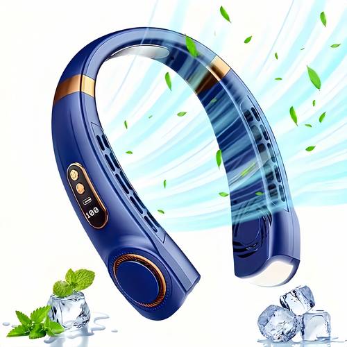 usb rechargeable neck fan wireless neck cooling fan portable neck fan long lasting battery turbo operation neck cooler with colorful led lights suitable for summer and autumn outdoor sports office work and study