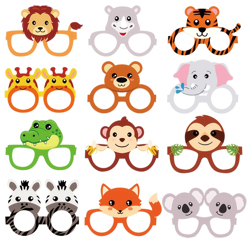 Image of 12pcs Jungle Animal Paper Glasses, Forest Animal Themed Fun Glasses Frames For Birthday Party Decorations, Zoo Animal Glasses Set, Perfect For Halloween & Christmas
