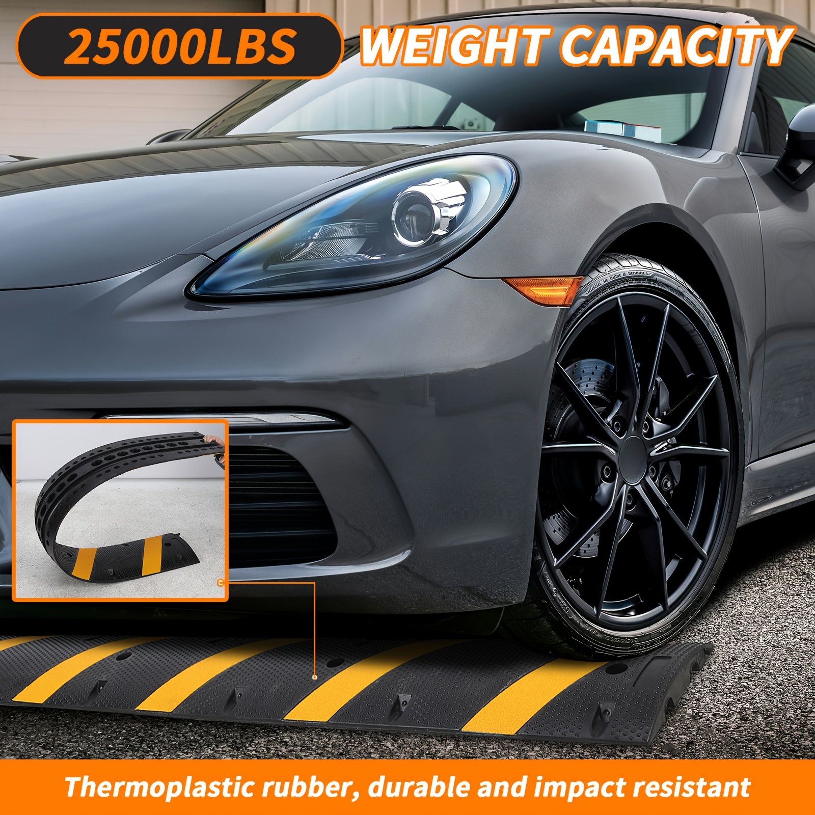 1pcs 6 ft rubber 2 channel modular heavy duty s 25000 lbs load capacity cable protector ramp for asphalt concrete gravel driveway road details 4
