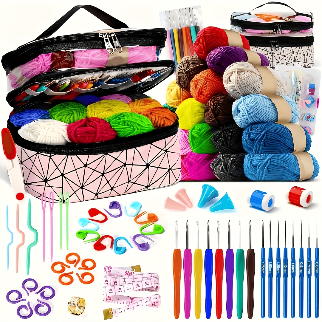 74pcs Complete Crochet Kit For Beginners, -one Crochet Set With Yarn, Hooks, Accessories & Portable Storage Bag, Random Dark Accessories, With Beginner Tutorial, Ideal Gift For Adults & Seniors