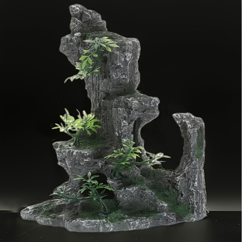 E-shop 1 Stück Realistisches Aquarium Miniatur Berglandschaft mit mehrstufigen Mini-Bergen, Pflanzen & natürlichem Gelände - Langlebig, pflegeleicht,