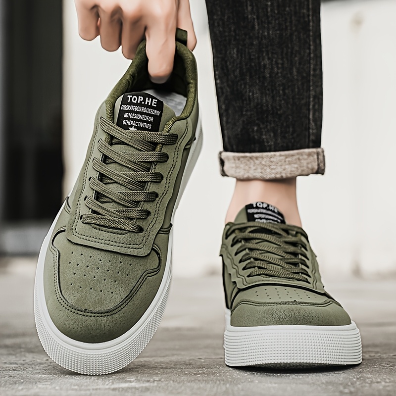 Men'S Casual Low-Top Running Shoes - Olive Green Breathable Fabric Lining, White EVA Sole & Cushioned Insole for All-Day Comfort, Durable Lace-Up Design for Gym, Training & Casual Attire, Gym Shoes, Sleek Shoe Design, Comfortable Fit