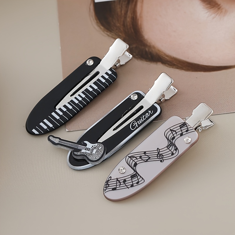 TEMU 3pcs Music Symbol Traceless Clip Piano Guitar Talisman Acrylic Material Cute Cartoon Hair Clip Hair Accessory