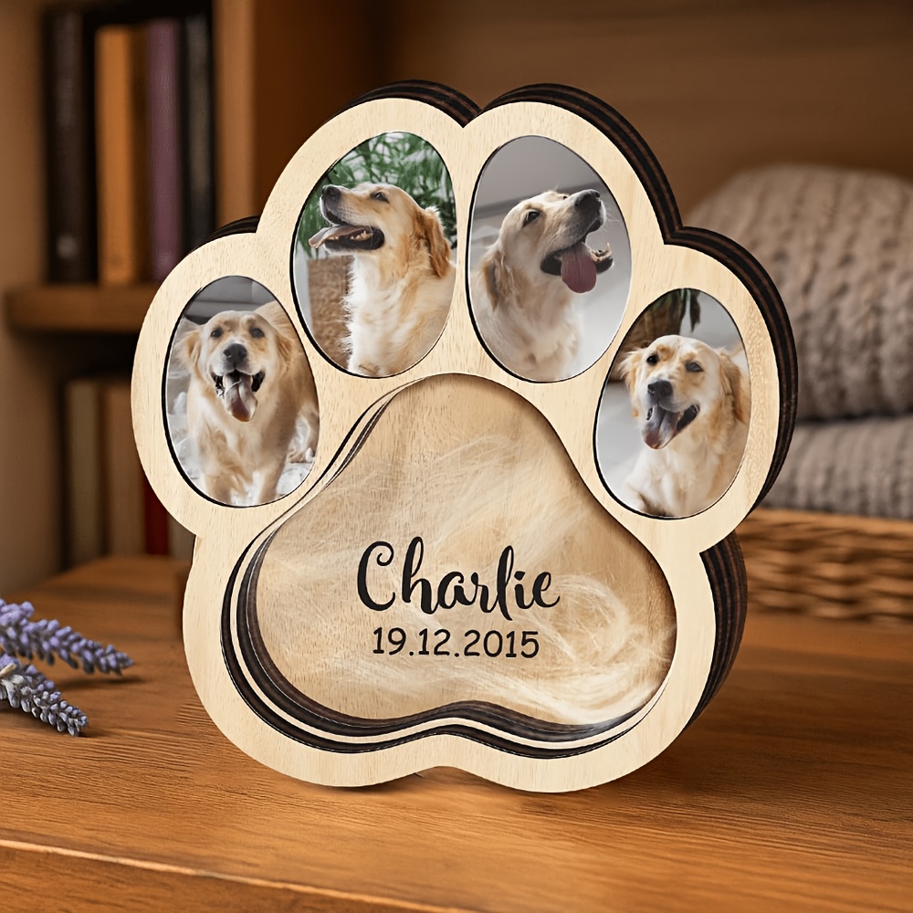 TEMU Custom Pet Hair Memorial Paw Print Photo Frame, Desktop Ornament And Home Emotional Display Item, Can Print Name, , And Photos, Creative