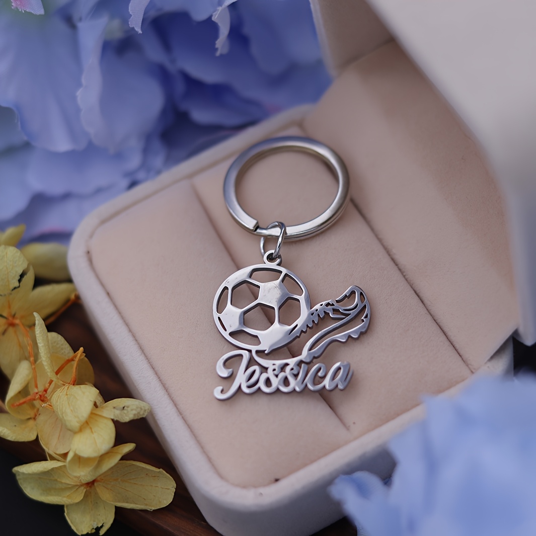 TEMU Personalized Engraved Football Keychain - Stainless Steel Golden Football And , Custom Name Gift For Men (birthday, Christmas, Graduation) -