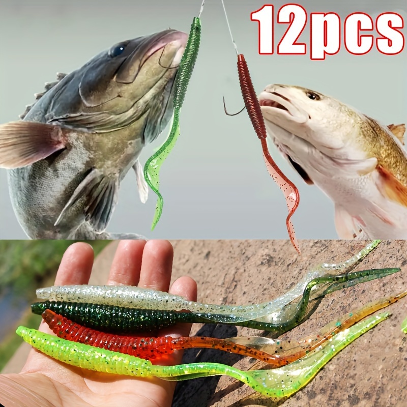 

12 Pieces 12.5/17.5cm Soft Lures, Fake Bait, Soft Bait With Long Wave Shaped Tail, Freshwater Fishing Tackle