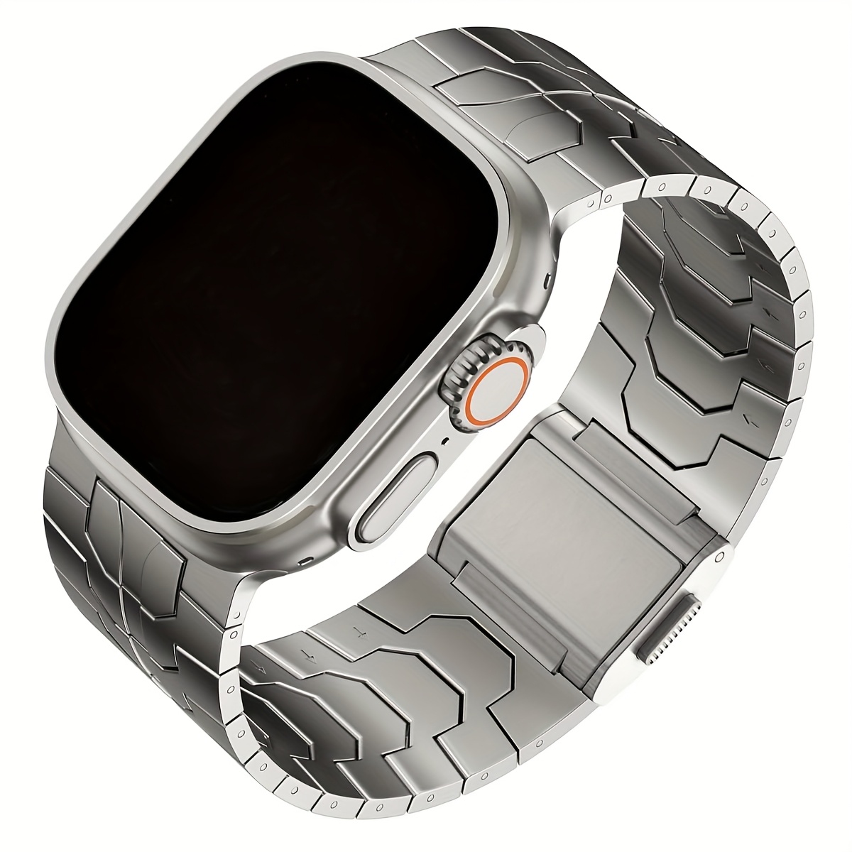 MOOSOO Titanium Band 49mm, 45mm, 44mm Compatible with Apple Watch Ultra 49mm/Ultra 2 49mm/SE Series 9, 8, 7, 6, 5, 4, 3, 2, 1. 22mm Wide Adjustable Titanium Links with Magnetic Clasp. Just a watch strap, not a watch