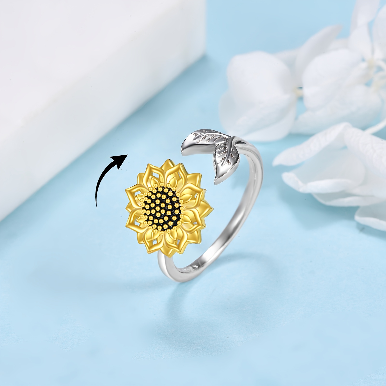 Sunflower Spinner Ring for Women in 925 Sterling Silver