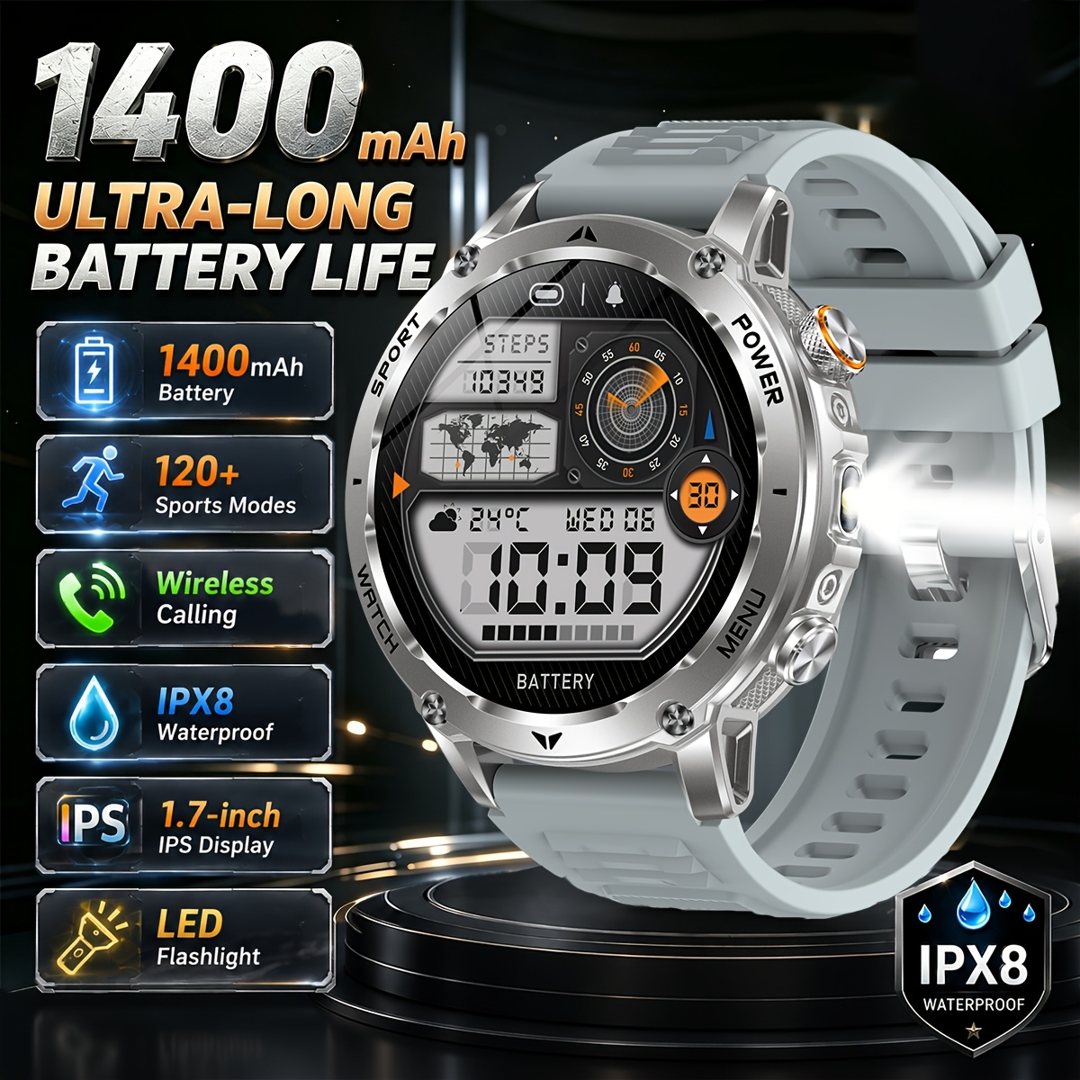 2026 Latest Model Men's Smartwatch with 1400mAh Battery