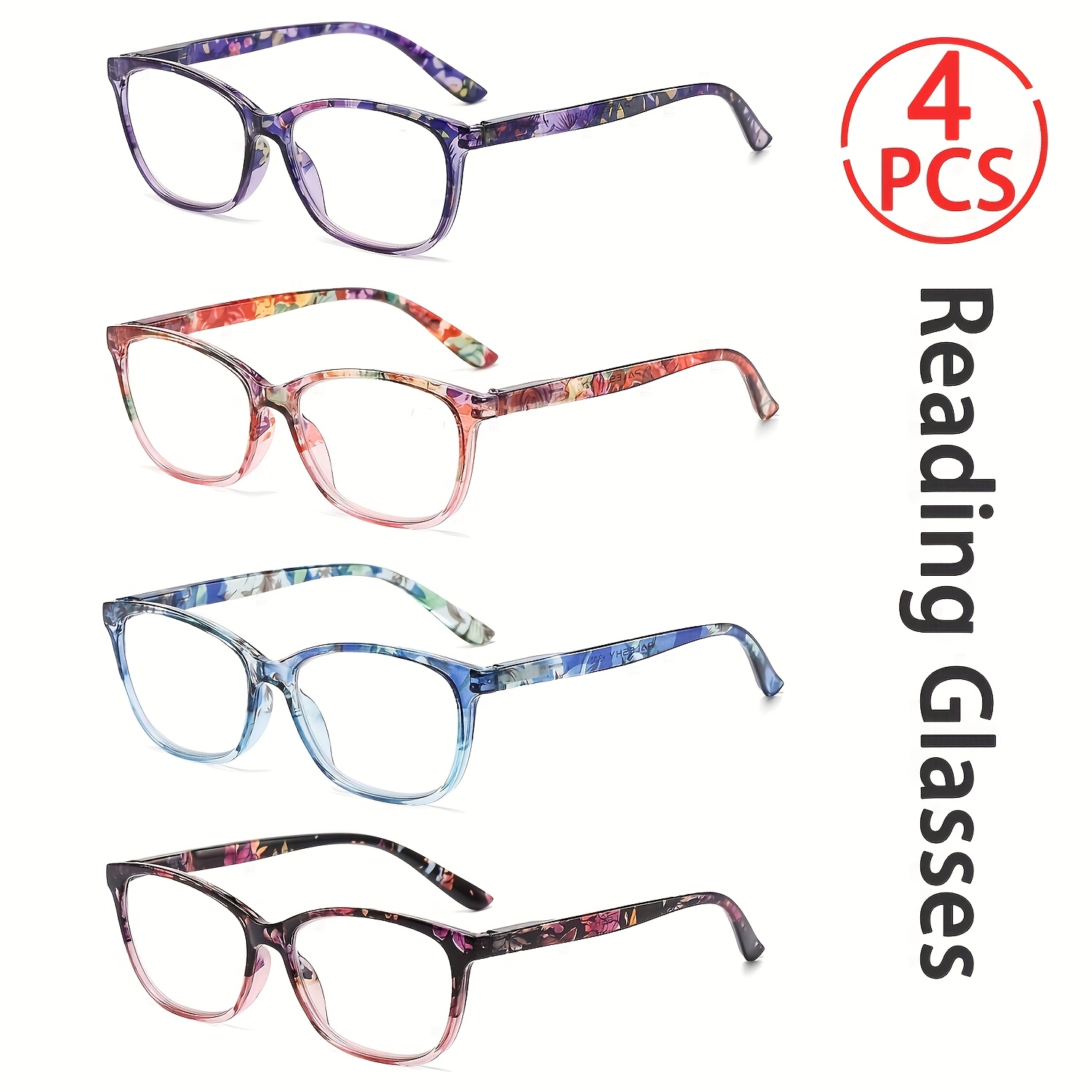 4-Piece Set Women's Lightweight Oval Presbyopia Reading Glasses with Metal Spring Hinge, Multiple Colors, Anti-Glare Lenses, Various Strengt