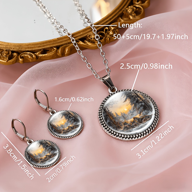 3pcs Round Glass Base Classic Jewelry Set for Men & Women