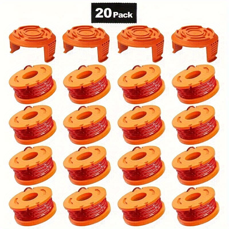 

20pcs Wa0010 Trimmer String - 0.065" , Red Plastic Replacement Spool Line + 4 Orange Caps, Compatible With For Lawn Maintenance